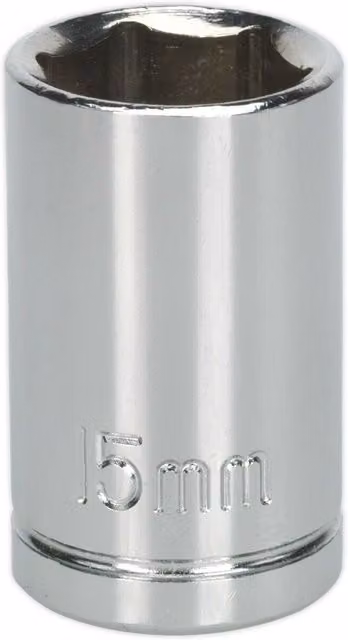 Loops 15mm Chrome Plated 1/2 inch Square Drive Socket in Silver Carbon Steel – 1