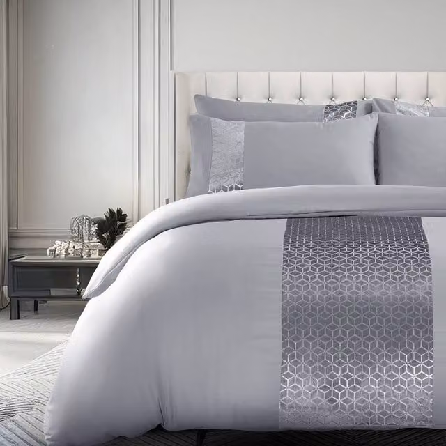 Velosso Foil Printed Luxury Bedding Set in Silver, Gold and Black, Duvet Cover and Pillowcase Set, W/D/H: 180 x 200 cm