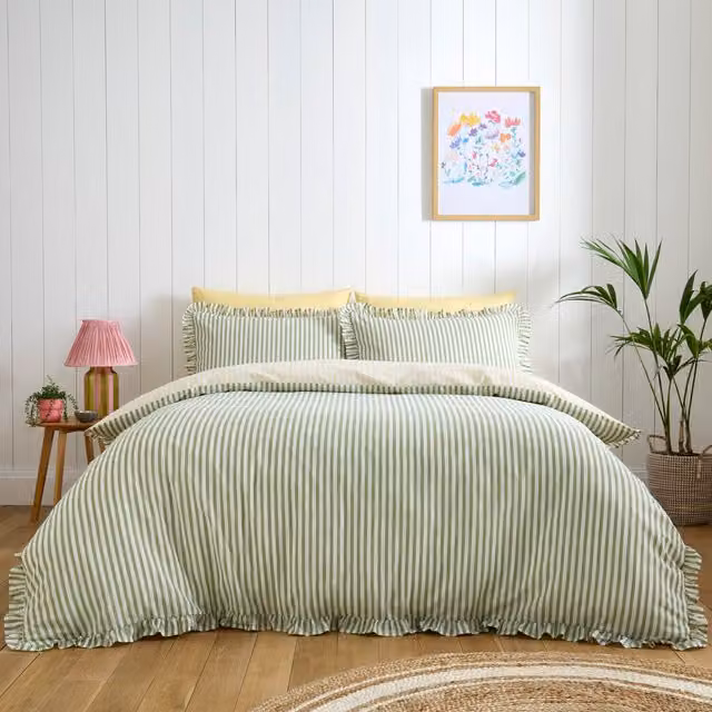 Divante Green Striped Country House Duvet Cover, 200 x 200 cm