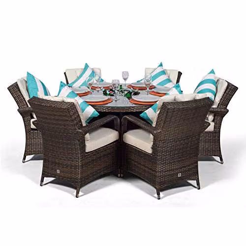 Thats Furniture Giardino Arizona 6 Seater Rattan Garden Dining Set with Ice Bucket Cooler in Brown, Diameter: 135 cm – 3