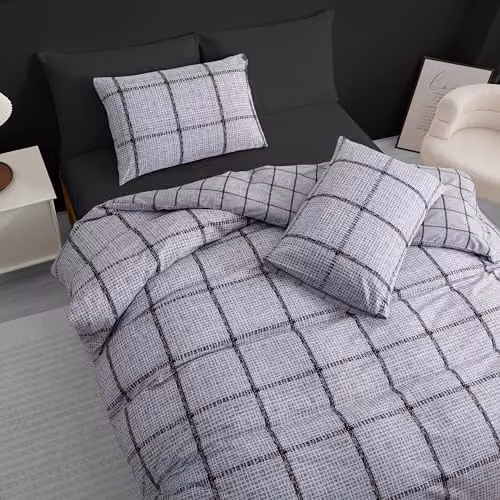 Pamposh King Size Reversible Microfibre Duvet Cover and Pillowcase Set with Zipper Closure, Grey and Black, W/D/H: 220 x 230 x 180 cm