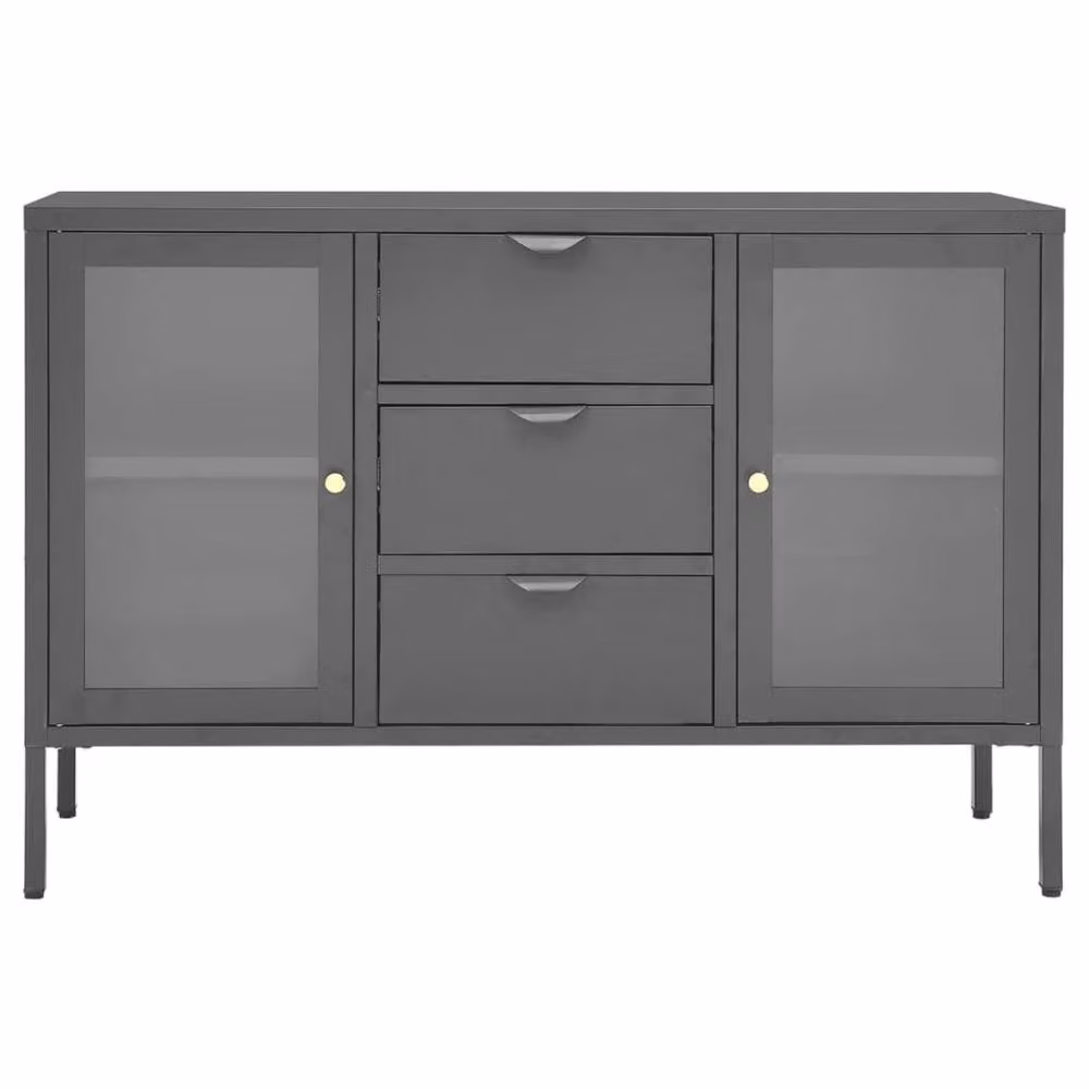 Berkfield Home Anthracite Sideboard in Steel and Tempered Glass, W/D/H: 105 x 35 x 70 cm – 3