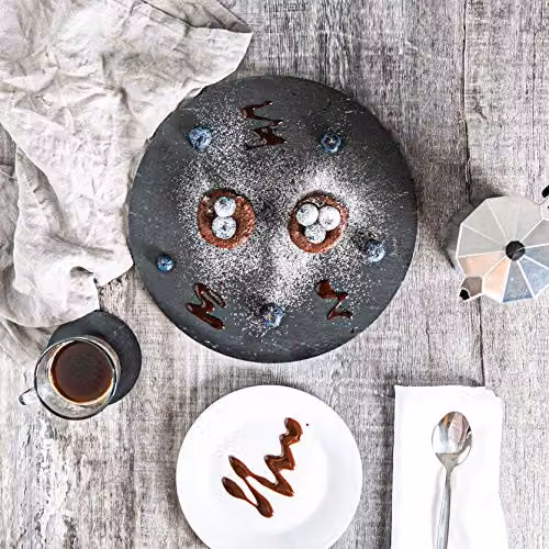 Argon Tableware Round Black Slate Coasters, 12 Piece Set with Holder, Diameter: 10 cm – 4