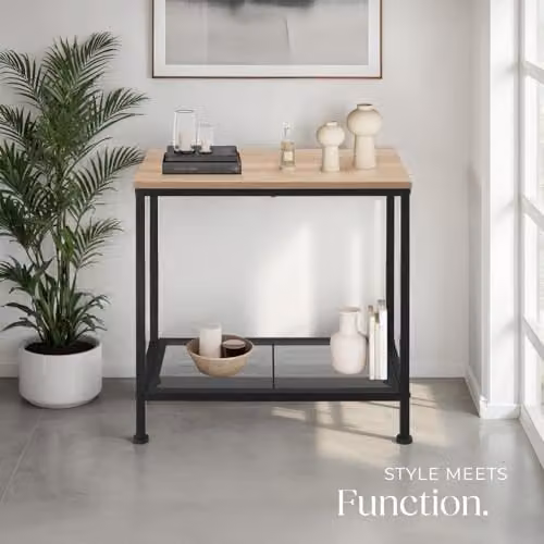 tectake Filton Bedside Table in Oak and Black, W/D/H: 30.5 x 30.5 x 60.5 cm – 2