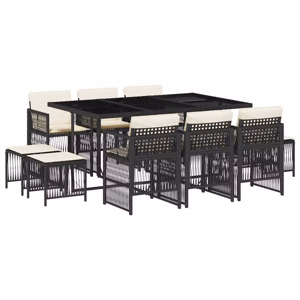 Berkfield Home 11 Piece Black Poly Rattan Garden Dining Set with Cushions – 2