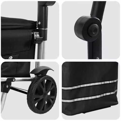 vidaXL Shopping Trolley in Black with Oxford Fabric, W/D/H: 36.5 x 46.5 x 100.5 cm – 6