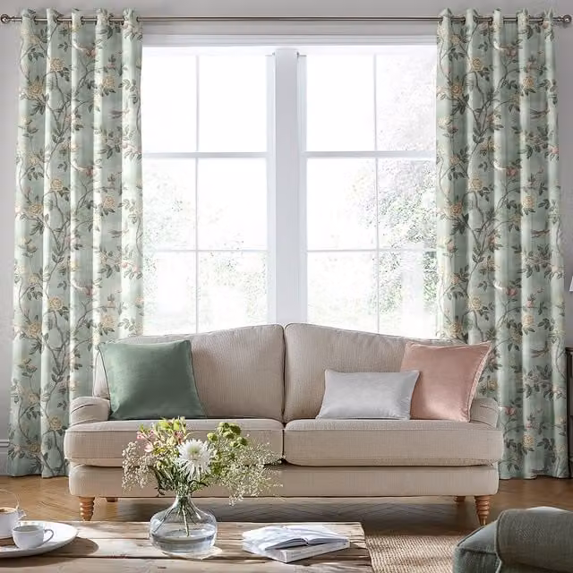 Laura Ashley Eglantine Made to Measure Blackout Floral Eyelet Curtain Panel in Smoke Green