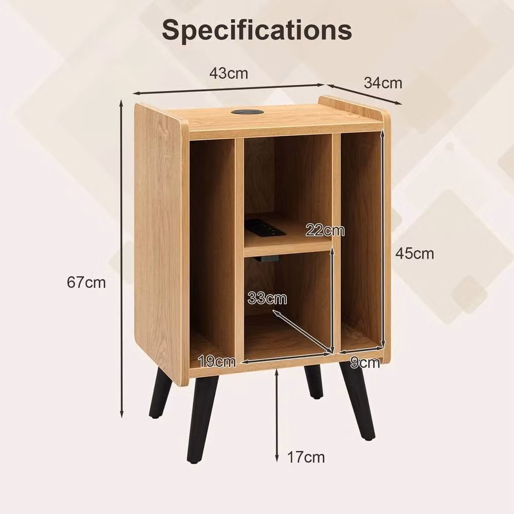 KORVIXA Modern Brown Wood Vinyl Record Storage Turntable Stand with Media Compartments, Width: 100 cm – 2