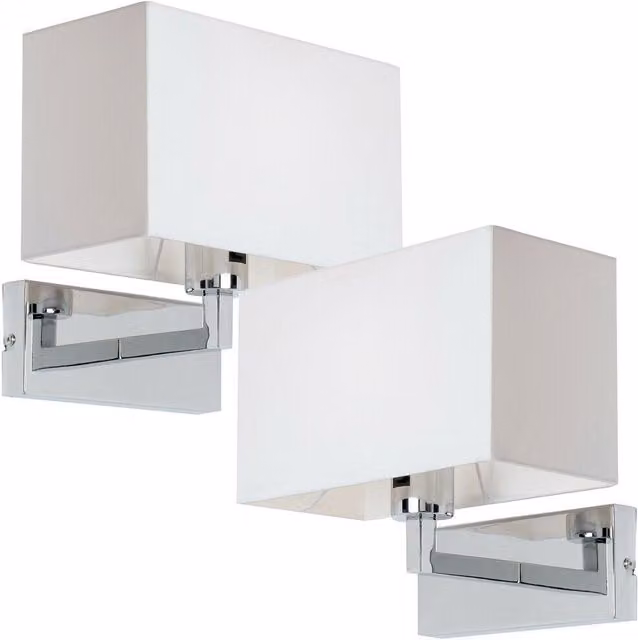 Loops 2 Pack Dimmable LED Wall Lights with Chrome and White Fabric Shades