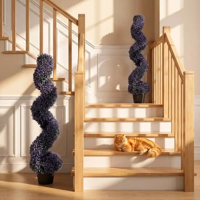 EONLION Set of 2 Purple Artificial Boxwood Topiary Trees, Height: 100 cm – 1