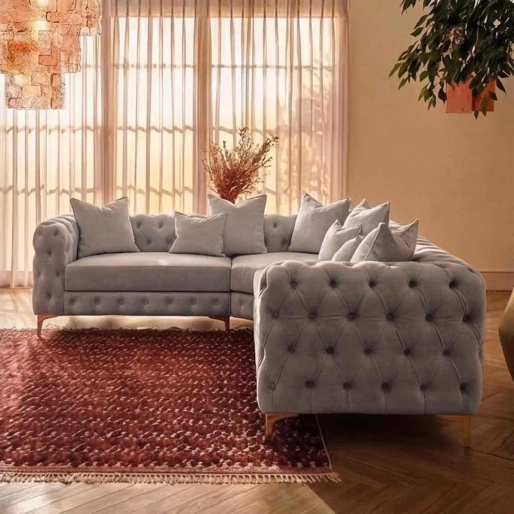 Sofaya Monaco 4 Seater Chesterfield Corner Sofa in Light Grey Velvet with Left Hand Chaise – 2
