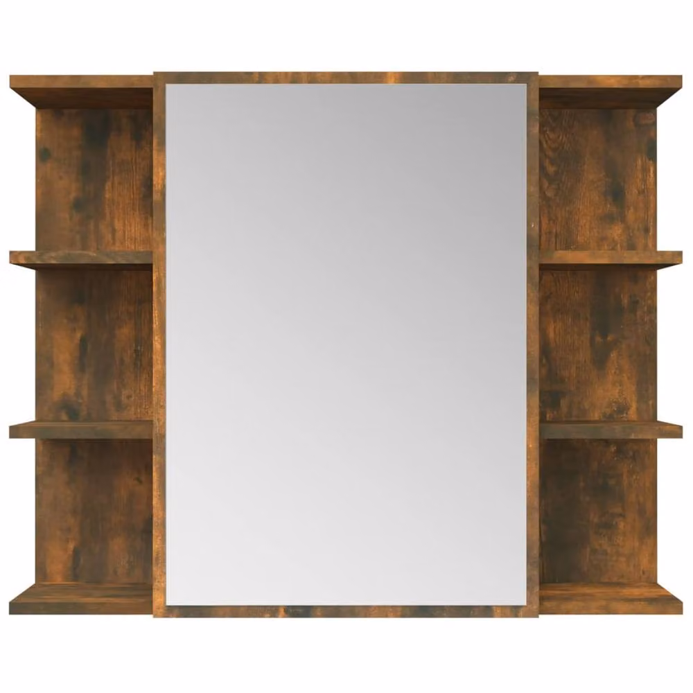 Berkfield Home Smoked Oak Bathroom Mirror Cabinet, Brown, W/D/H: 80 x 20.5 x 64 cm – 4
