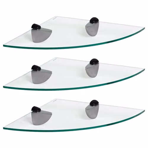 Harbour Housewares Set of 3 Wall-Mounted Glass Corner Shelves in Black and Transparent – 1