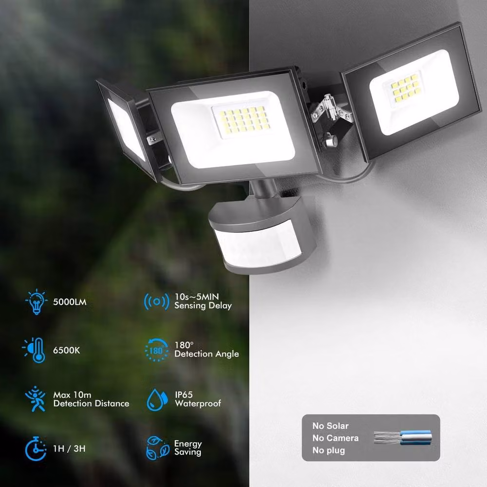 KORVIXA 200W 3 Head LED Security Floodlight with PIR Motion Sensor and Remote Control, Black – 4
