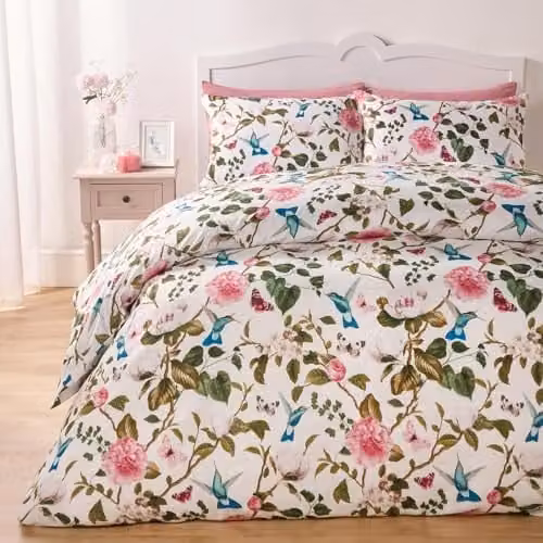 OHS Reversible Floral Spring Duvet Cover Set and Pillowcases, Multicolour and White Microfibre Polyester, W/D/H: 200 x 200 cm, Pillowcases: 50 x 75 cm – 1