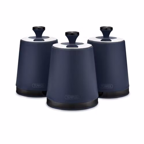Tower Sera Set of 3 Airtight Stainless Steel Canisters in Blue and Black