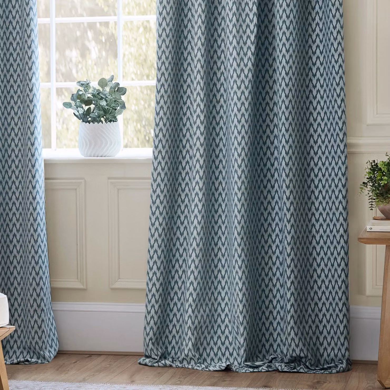 Sanderson Hutton Blue Pencil Pleat Room Darkening Curtains, Width: 229 cm, Drop: 229 cm – 3