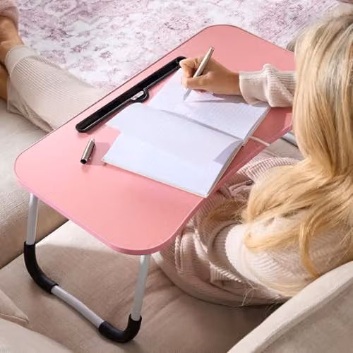 OHS Foldable Laptop Stand and Portable Bed Tray in Pink, W: 60 cm, D: 35 cm, H: 26 cm – 5