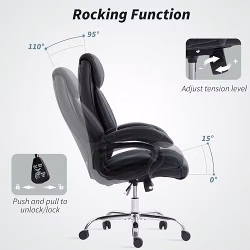 HOMCOM Executive Office Chair in Black Synthetic Leather with Headrest and Armrests – 6