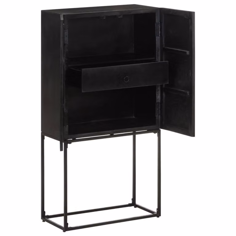 Berkfield Home Black Lacquered Sideboard in Solid Acacia and Mango Wood, W/D/H: 60 x 30 x 120 cm