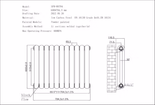 UK Radiators Sherwood Black Traditional Cast-Iron Style Electric Column Radiator with WIFI, W: 78.5 cm, H: 60 cm – 3