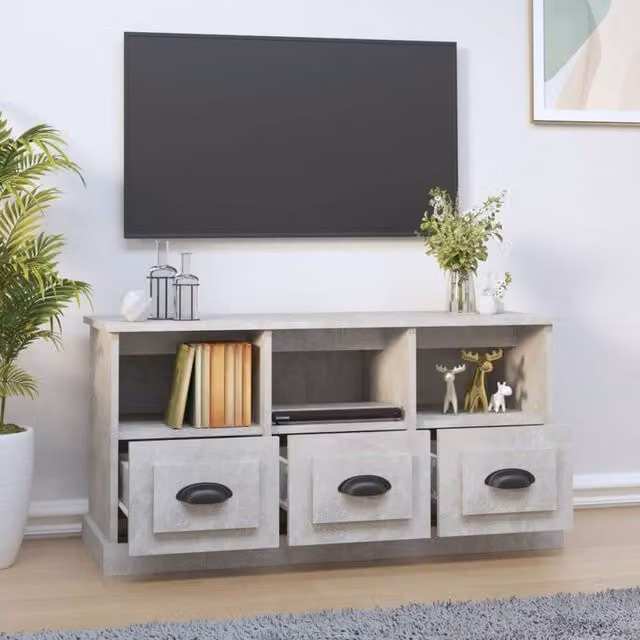 Berkfield Home Modern TV Cabinet in Concrete Grey, W/D/H: 100 x 35 x 50 cm