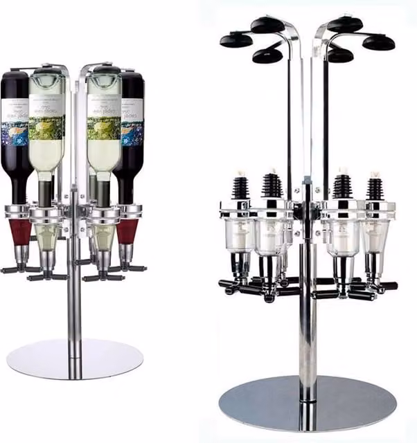 KORVIXA Silver 6 Bottle Rotating Optic Drink Dispenser Stand