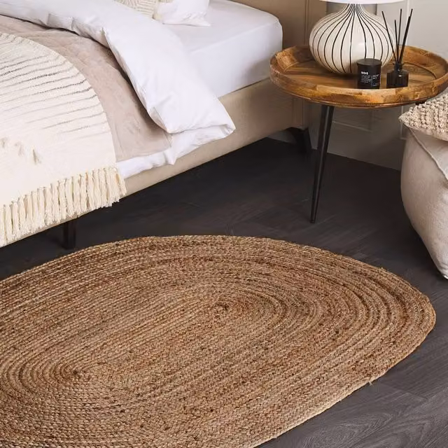 Wyld and Coco Natural Living Beige Braided Jute Oval Area Rug W: 100 cm, L: 150 cm – 1