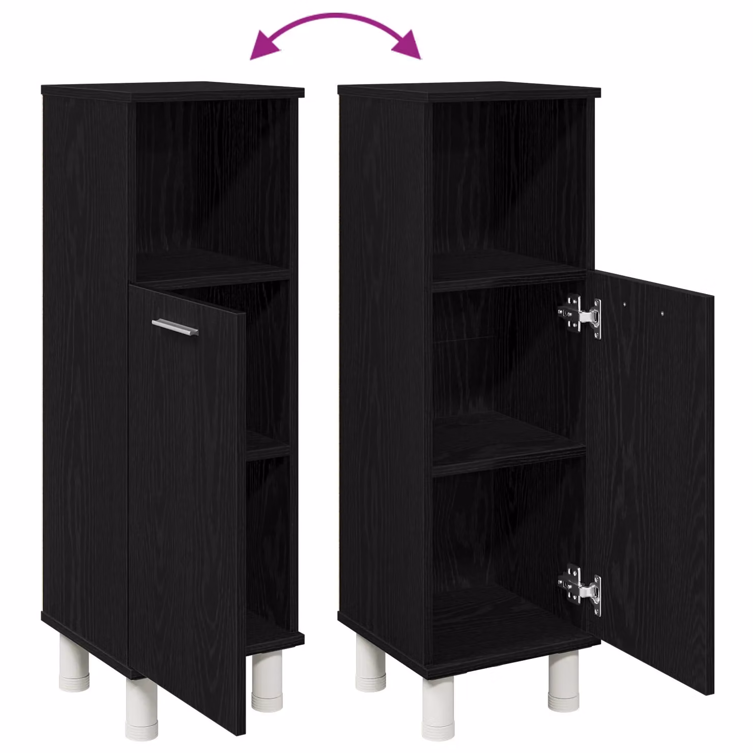 Berkfield Home Modern Black Oak Bathroom Cabinet with Hinged Doors and Open Shelf, W/D/H: 95 x 30 x 30 cm – 4