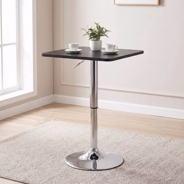 STILVORA Adjustable Height Bar Table with Black Steel Base and MDF Top – 1