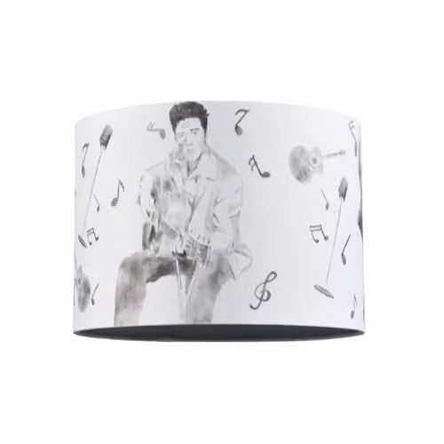 Happy Homewares Elvis Presley Themed Grey Linen Cylinder Lampshade with Famous Poses and Guitars, W/D/H: 25 x 25 x 18 cm