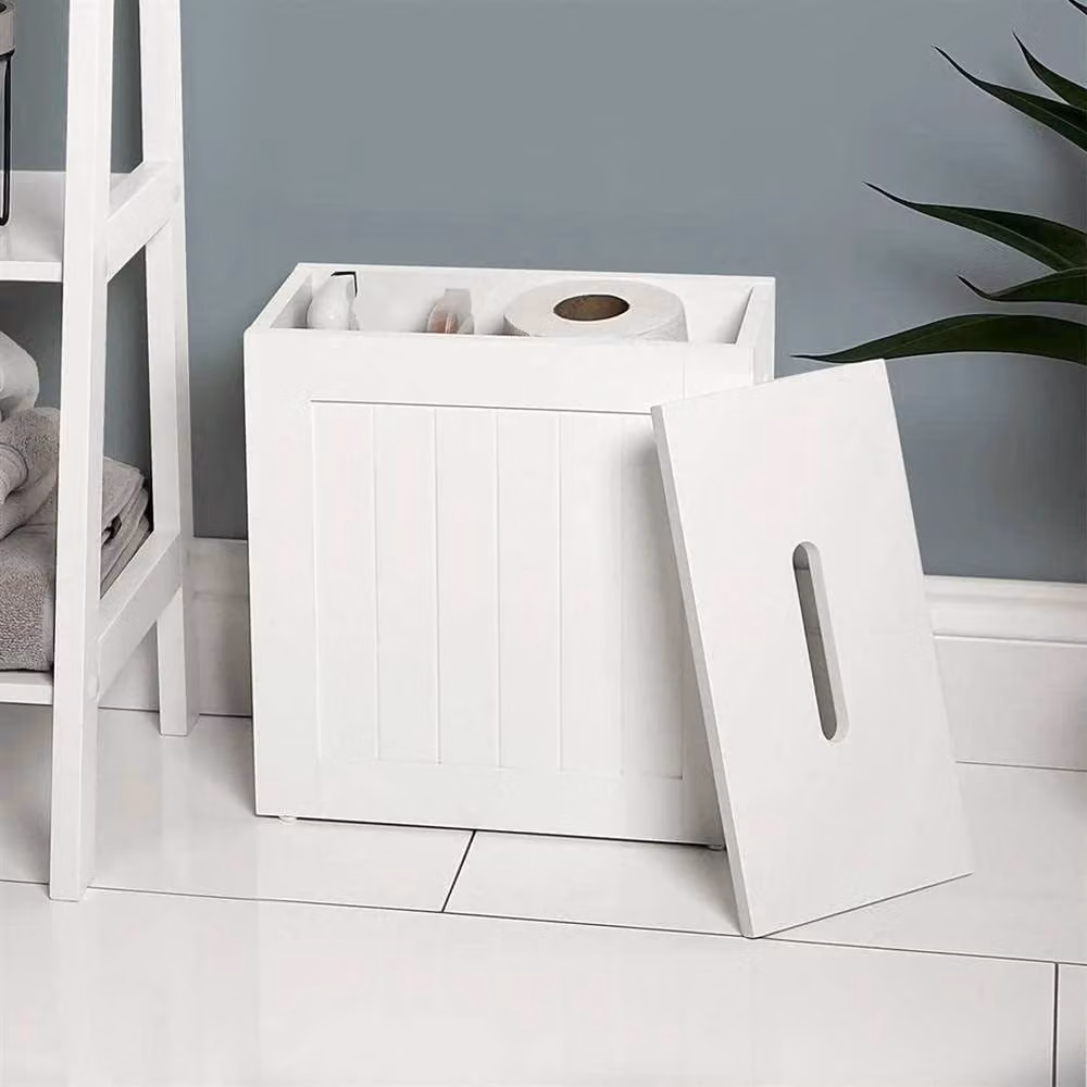VOGREX Wooden Shaker Multi-purpose Bathroom Toilet Roll Storage Box in White – 3