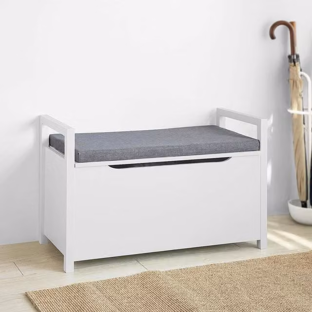 SoBuy Shoe Storage Bench Cabinet with Flip Up Door in White