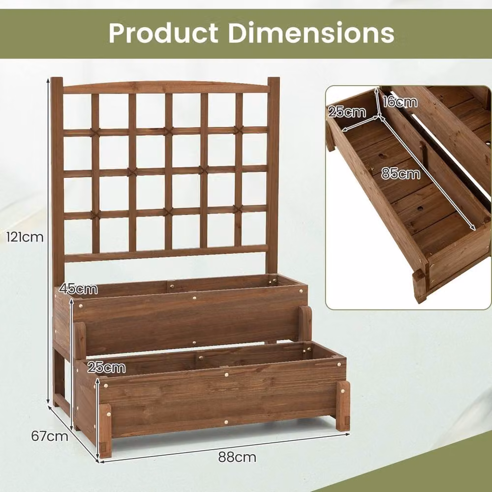 VOGREX 2-Tier Wooden Raised Garden Bed in Brown, W/D/H: 121 x 67 x 67 cm – 2