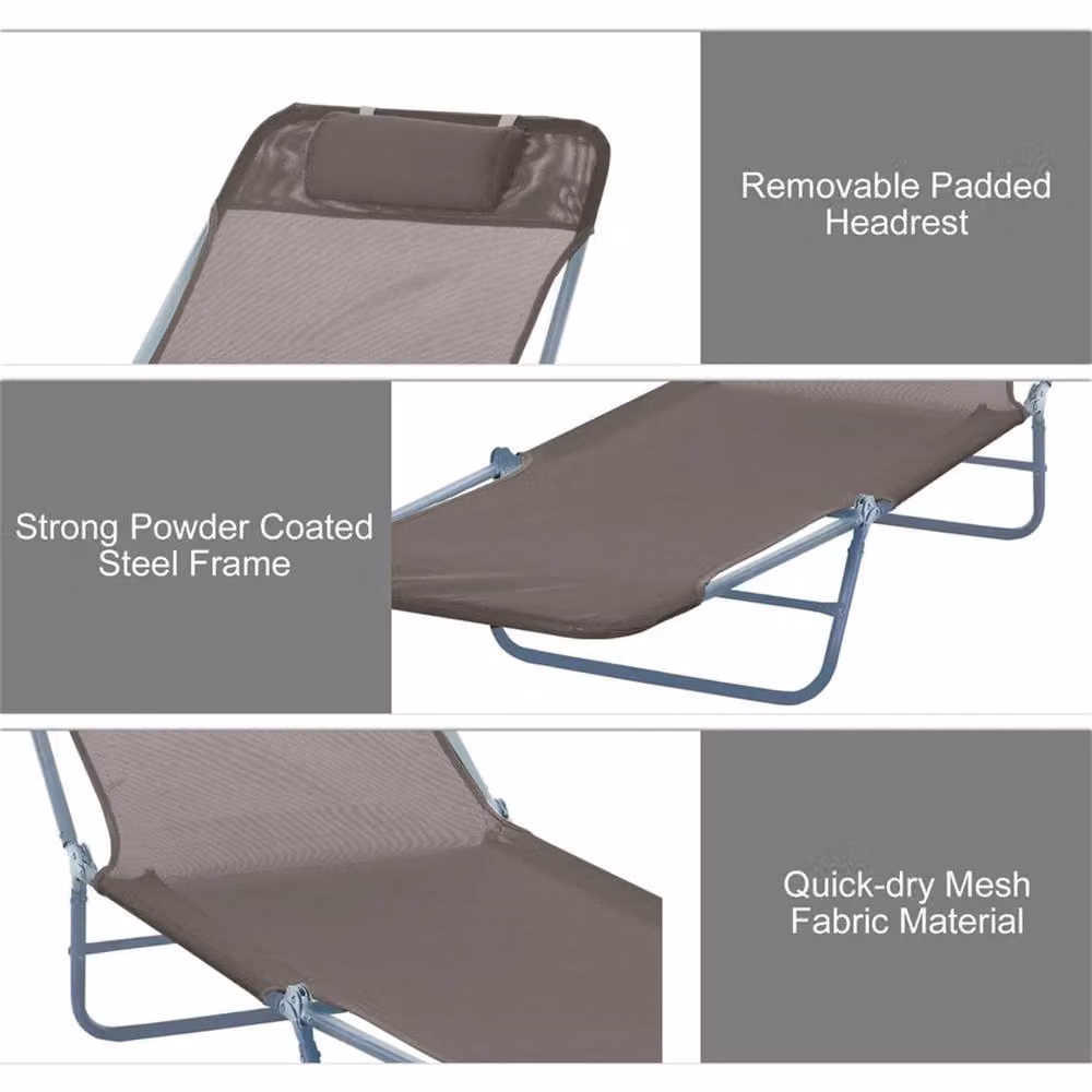 SPETLEK Grey Adjustable Reclining Sun Bed Outdoor Garden Lounger with Textilene Fabric and Adjustable Headrest – 6