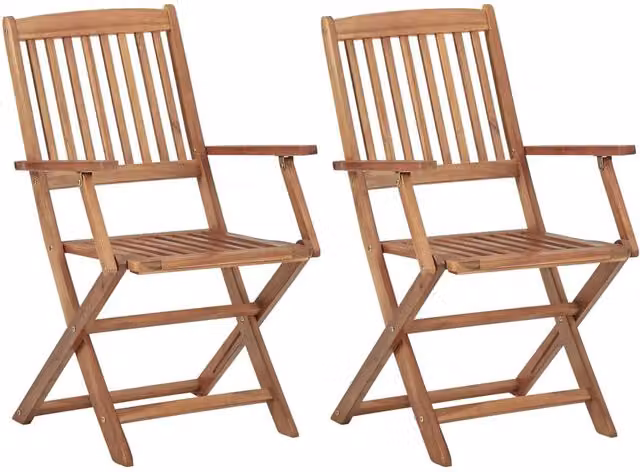 Berkfield Home Set of 2 Folding Outdoor Chairs in Brown Oiled Acacia Wood