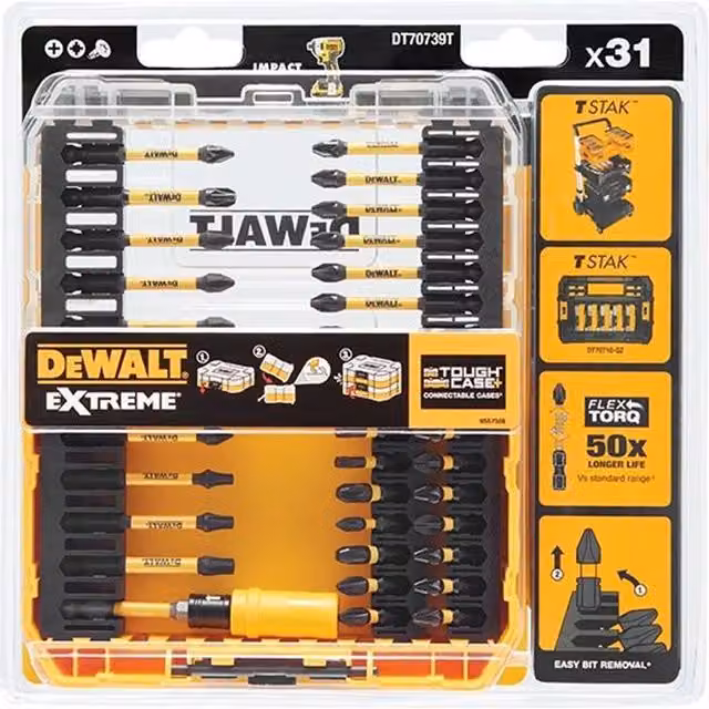DeWalt Flextorq 31 Piece Screwdriver Bit Set, Multi Colour and Yellow