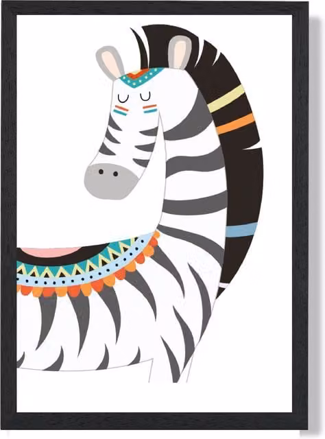 ARTZE Peeking Zebra Tribal Animal Framed Print, Grey and Black, A3