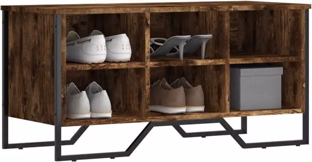 Berkfield Home Industrial Shoe Cabinet in Smoked Oak with Integrated Seat, W/D/H: 90 x 38 x 45.5 cm