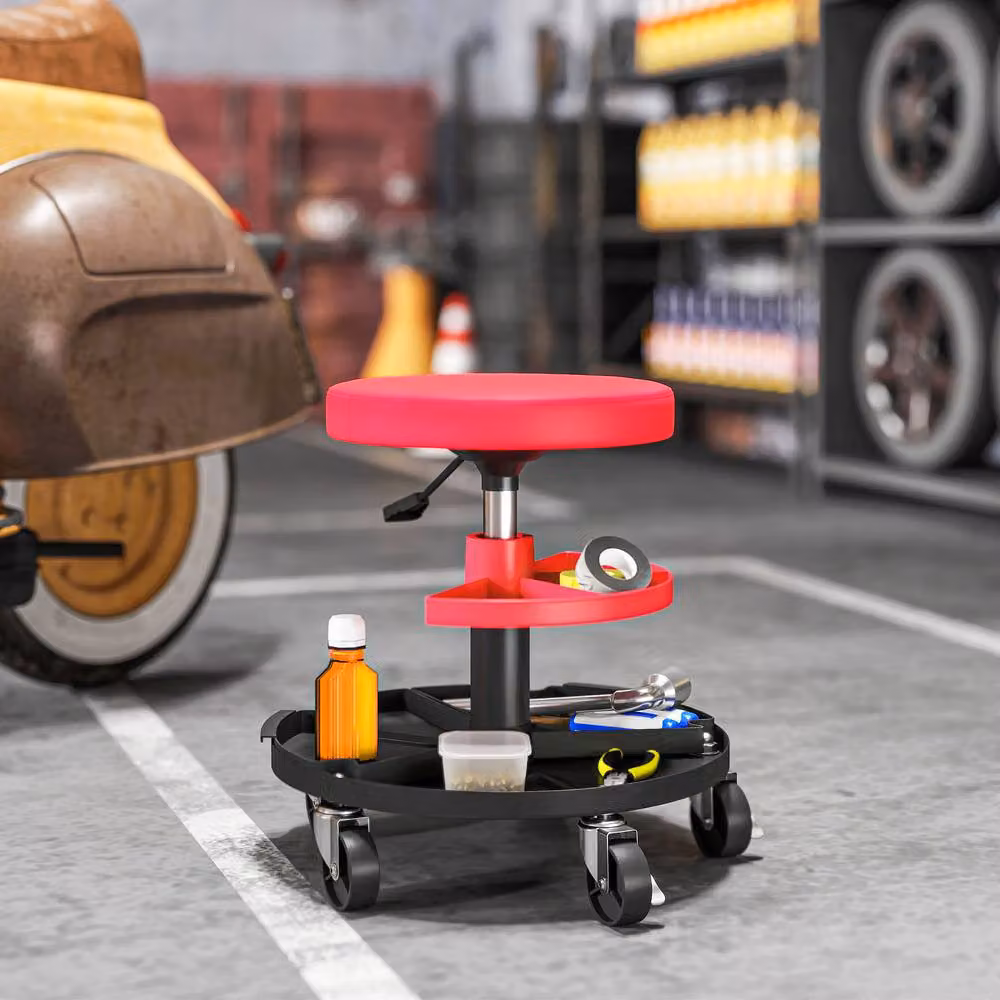STILVORA Mechanic Stool with Storage Trays and Adjustable Height in Red – 3