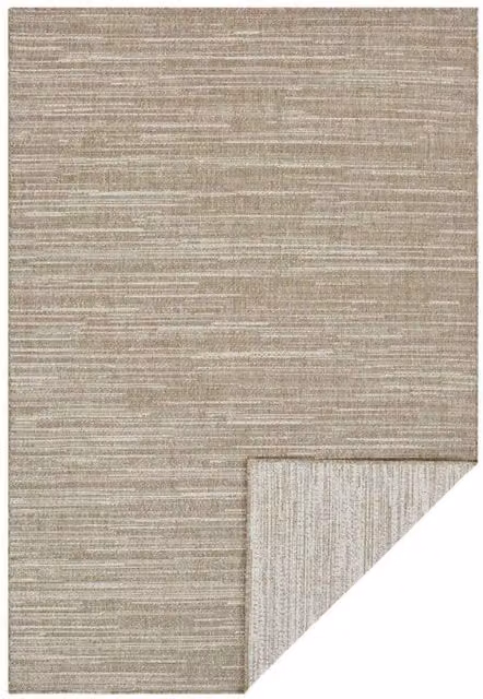 The Rugs Reversible Melange Striped Indoor and Outdoor Woven Rug in Green, Beige and Grey, W: 340.0 cm x D: 160.0 cm