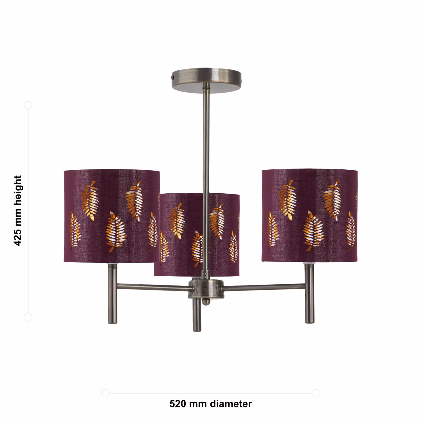 First Choice Lighting Brea Antique Brass 3 Light Ceiling Fitting with Red Fabric Shades – 3