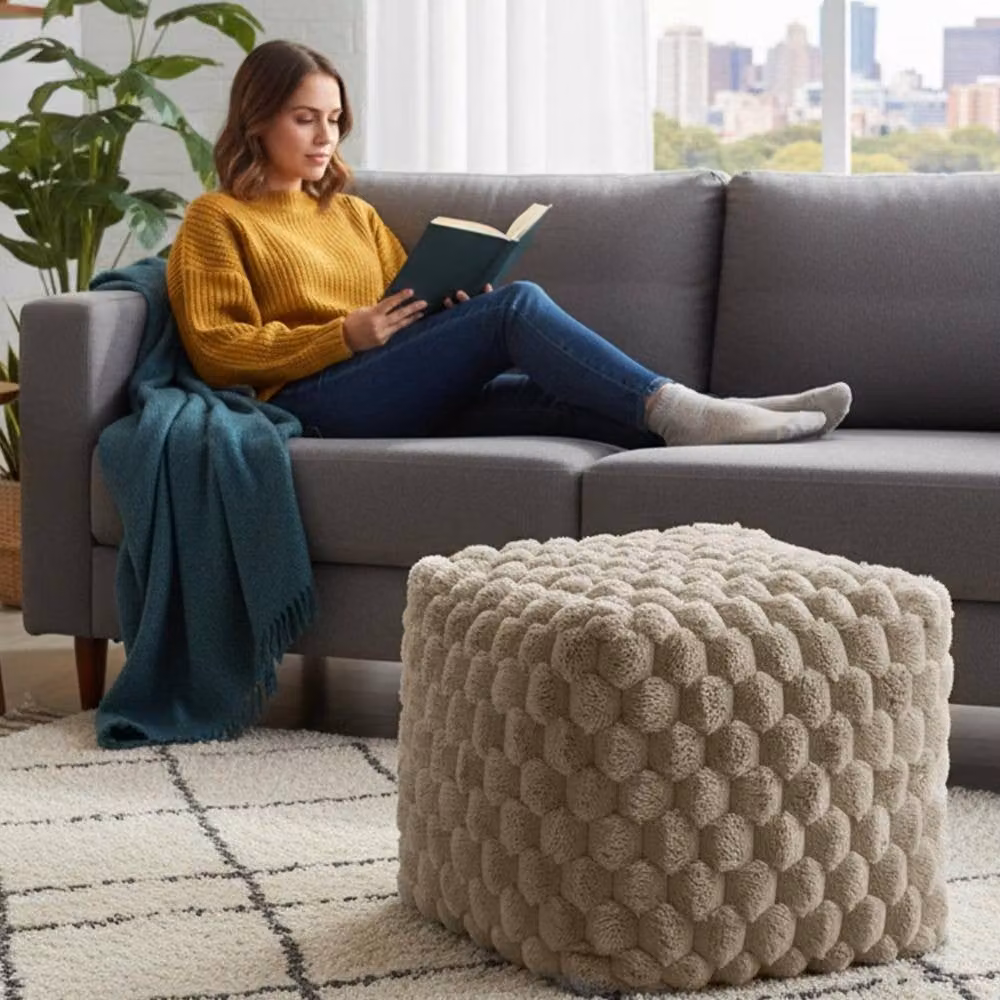 Home Republic Chunky Popcorn Faux Fur Bean Bag in Beige, W/D/H: 43 x 43 x 43 cm – 2