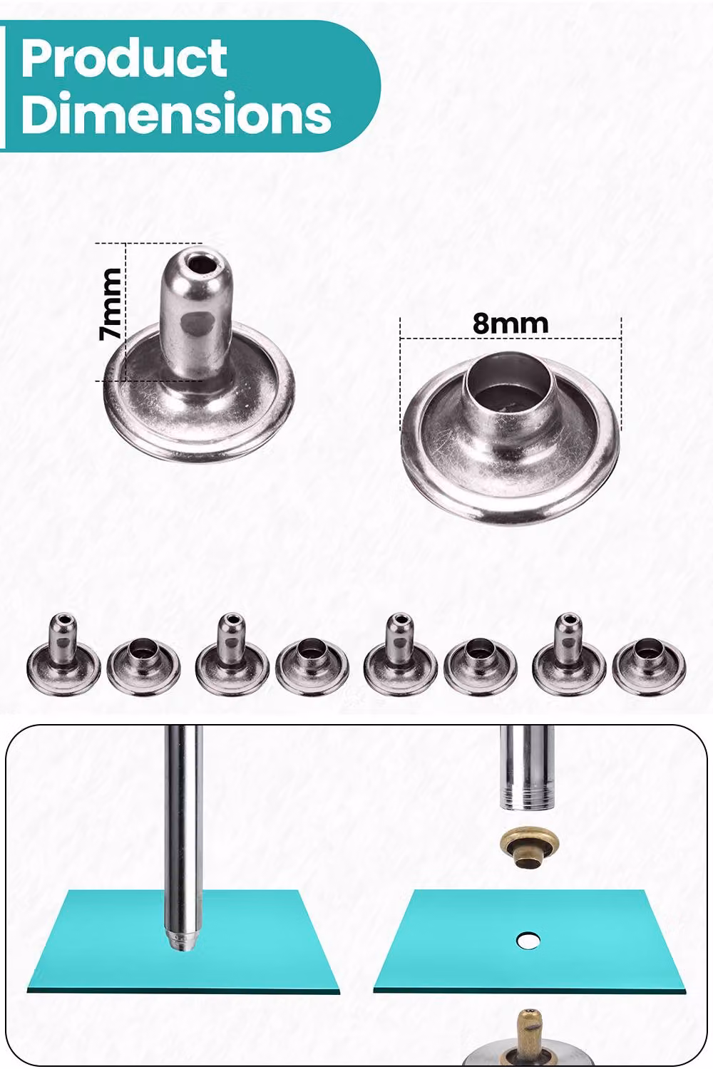 Neel Blue Double Cap Tubular Rivets Metal Studs for DIY Projects, 100 Sets, Dark Grey – 2