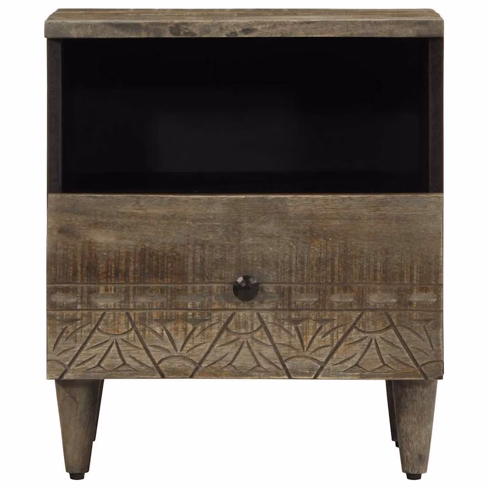 Berkfield Home Beautiful Bedside Cabinet in Light Grey Solid Mango Wood W/D/H: 40 x 33 x 46 cm – 2