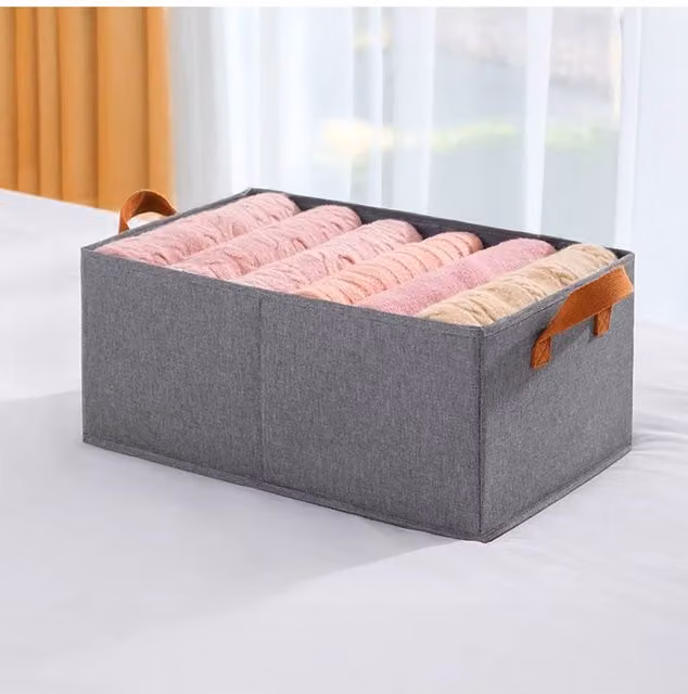 H&O Direct Set of 4 Foldable Fabric Organiser Baskets with Handles in Grey – 1