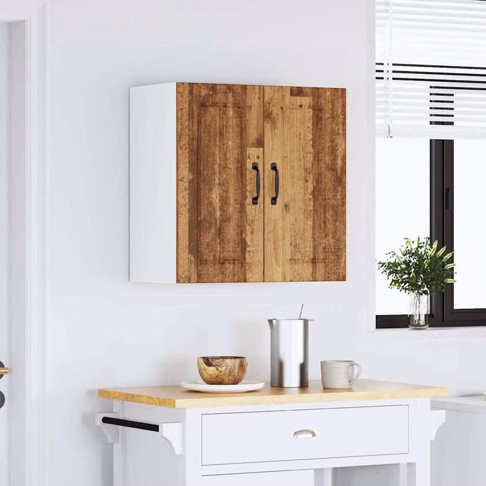 Berkfield Home Lucca Kitchen Wall Cabinet in Brown Old Wood with Glass Doors – 3