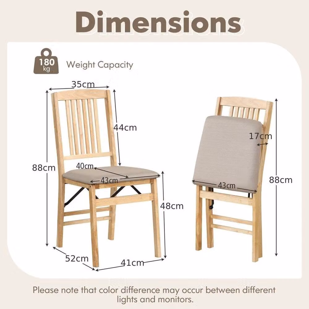 KORVIXA 2-Pack Folding Dining Chairs in Sand Linen Fabric and Rubberwood – 2