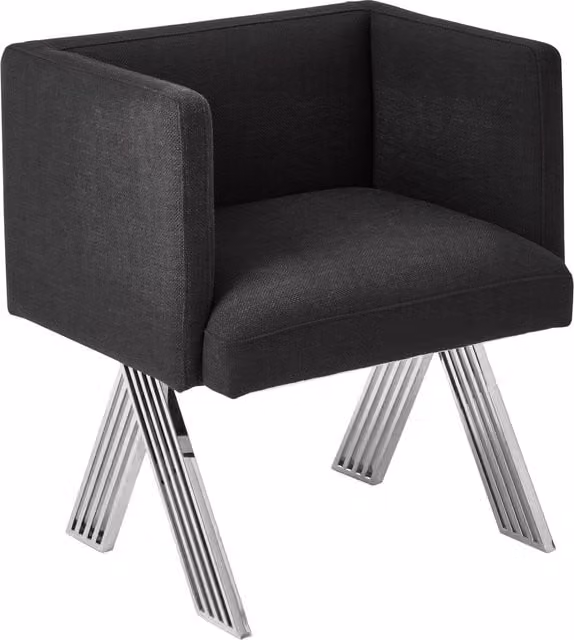 Orsina Black Fabric Armchair with Silver Metal Legs and Wood Frame