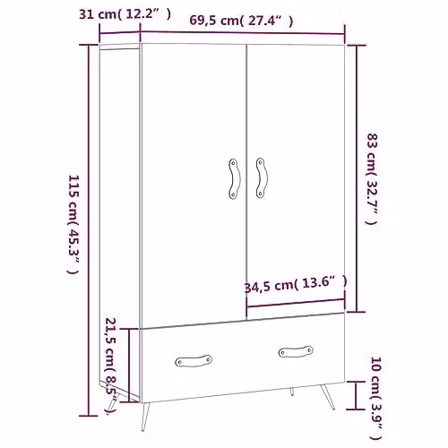 vidaXL Modern Highboard in Grey Sonoma, W/D/H: 69.5 x 31 x 115 cm – 3